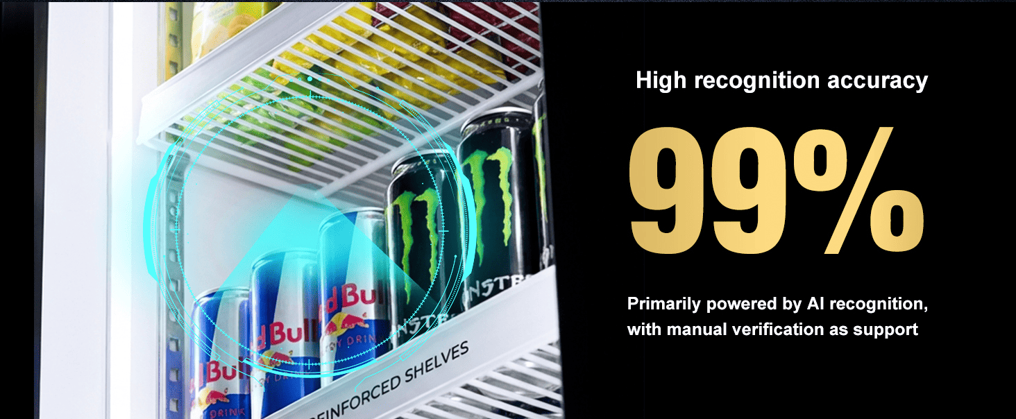 AFEN Smart Cooler AI Vending Machine AI Kuzivikanwa Kwechokwadi Kunyatsozivikanwa kwe99% kuburikidza nekuona kweAI kwemakamera maviri kuti ubate uye upinde nekubhadhara kwakaringana uye kudzivirira kurasikirwa
